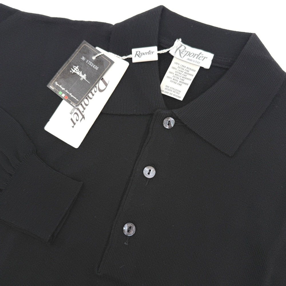 Reporter Buffo Merino Wool Sweater Mens M Italian 50 Black Italy Made NEW *Hole